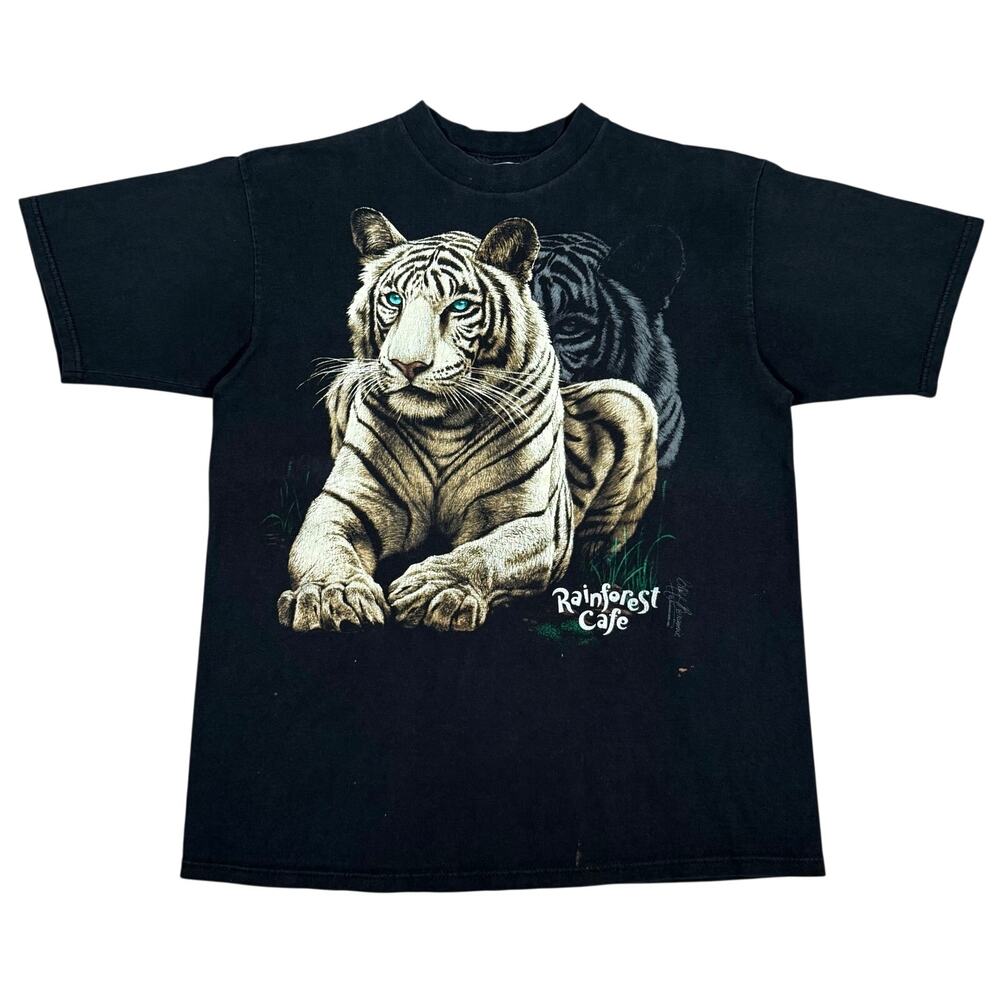 Vintage 90s Rainforest Cafe White Tiger Graphic T Shirt Men's Large USA